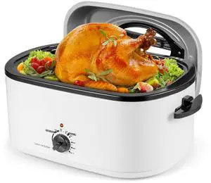 ARLIME 22QT Electric Roaster Oven with Visible & Self-Basting Lid, Turkey Roaster with Removable Pan & Rack, Defrost & Warm Function, Adjustable Temperature, Fit 28LB Turkey