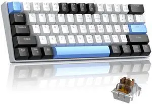 60% Mechanical Gaming Keyboard,Mixed Color Keycaps Gaming Keyboard with Brown Switches, Detachable Type-C Cable Mini Keyboard with Blue LED Light for PC/Laptop