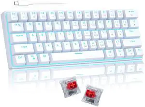 60% Mechanical Gaming Keyboard, White Gaming Keyboard with Red Switches, Detachable Type-C Cable Mini Keyboard with Blue LED Light for/PC/Laptop