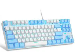 MageGee 75% Mechanical Gaming Keyboard, Red Switch, LED Blue Backlit, 87 Keys Compact TKL Wired Keyboards for Windows Laptop PC Gamer - White/Blue