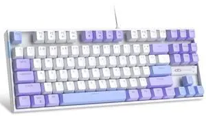 MageGee 75% Mechanical Gaming Keyboard, Red Switch, LED Blue Backlit, 87 Keys Compact TKL Wired Computer Keyboard for Windows Laptop PC Gamer - White/Purple