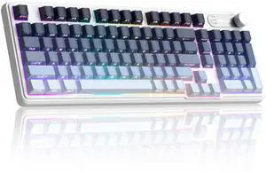 MageGee GK960 Wireless Gaming Keyboard, RGB Tri-Mode Wired/BT/2.4G Creamy Keyboard with Number Pad, 4000mAh Battery, Knob Control, Side Printed Keycaps, 19-Key Anti-Ghosting for Win/Mac (Black & Blue)