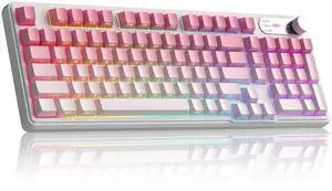 MageGee GK960 Wireless Gaming Keyboard, RGB Tri-Mode Wired/BT/2.4G Creamy Keyboard with Number Pad, 4000mAh Battery, Knob Control, Side Printed Keycaps, 19-Key Anti-Ghosting for Win/Mac (Pink & White)