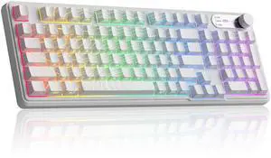 MageGee GK960 Wireless Gaming Keyboard, RGB Tri-Mode Wired/BT/2.4G Creamy Keyboard with Number Pad, 4000mAh Battery, Knob Control, Side Printed Keycaps, 19-Key Rollover for Win/Mac (White Topographic)
