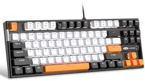 MageGee 75% Mechanical Gaming Keyboard, Yellow Switch, LED White Backlit, 87 Keys Compact TKL Wired Computer Keyboards for Windows Laptop PC Gamer - White/Black