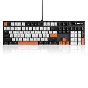 MageGee Mechanical Gaming Keyboard, 104 Keys White Backlit Keyboards with Yellow Switches, USB Wired Mechanical Computer Keyboard for Laptop, Desktop, PC Gamers (Black & White)