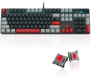 MageGee Mechanical Gaming Keyboard, 104 Keys Blue Backlit Keyboards with Red Switches Double-Shot Keycaps, USB Wired Mechanical Computer Keyboard for Laptop, Desktop, PC Gamers(Gray & Black)