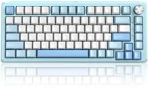 MageGee Captain75 Wireless Mechanical Keyboard, 75% Hot Swappable Creamy Gaming Keyboard with Knob, CNC Aluminium Case, 5-Layer Sound Dampening, RGB Backlit, BT/2.4G/USB-C for Win/Mac (Ice Sea Blue)