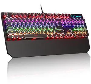 MageGee Typewriter Mechanical Gaming Keyboard, Retro Black Punk Round Keycaps RGB Rainbow Backlit Wired Keyboards for Laptop MAC PC Gamer, with Magnetic Wrist Rest - Blue Switch MageGee Typewriter Mechanical Gaming Keyboard, Retro Black Punk Round Keycaps RGB Rainbow Backlit Wired Keyboards for Laptop MAC PC Gamer, with Magnetic Wrist Rest - Blue Switch