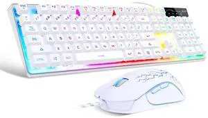 Gaming Keyboard and Mouse Combo, K1 LED Rainbow Backlit Keyboard with 104 Key Computer PC Gaming Keyboard for PC/Laptop(White)