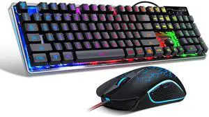 Gaming Keyboard and Mouse Combo, K1 RGB LED Backlit Wired Keyboard with 104 Key Computer PC Gaming Keyboard for PC/Laptop (Black)