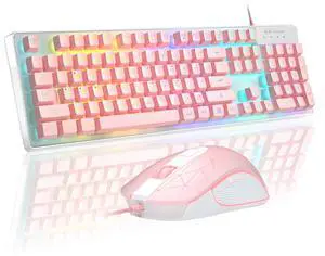 Gaming Keyboard and Mouse Combo, K1 RGB LED Backlit Keyboard with 104 Keys Computer PC Gaming Keyboard for PC/Laptop (Pink)