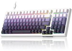 MageGee SKY98 Mechanical Gaming Keyboard, 96% Hot Swappable Wired Custom Creamy Keyboards w/ 5-Layer Sound Dampening, RGB Backlit, Side Printed Keycaps for Win/Mac (White & Purple, Purple Bird Switch)