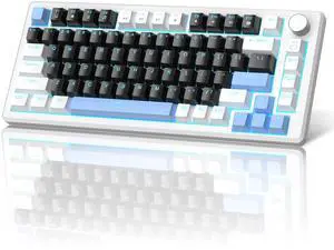 MageGee 75% Mechanical Gaming Keyboard, Compact Blue Backlit Wired Gaming Keyboards with Black Switches, EVA Foam, Knob Control, STAR75 Portable NKRO PC Gaming Keyboard - Black & Blue