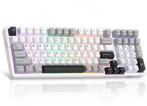 MageGee LIGHT100 Wireless Creamy Keyboard, Gasket Structure Hot Swappable, Tri-Mode 2.4G/USB-C/BT5.0 RGB Backlit Mechanical Gaming Keyboard for Win/Mac/PC, PBT Keycap, 4000mAh Battery, Grey