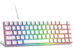 MageGee Portable 60% Mechanical Gaming Keyboard, Red Switch, PBT Pudding Keycaps RGB Backlit Compact 68 Keys Mini Wired Office Keyboard for Windows Laptop PC - White