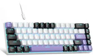 MageGee Portable 60% Mechanical Gaming Keyboard, MK-Box LED Backlit Compact 68 Keys Mini Wired Office Keyboard with Red Switch for Windows Laptop PC Mac - White/Purple