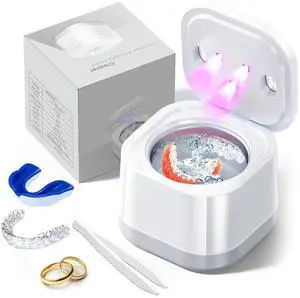 Ultrasonic U-V Retainer Cleaner Machine, 45kHz Ultrasonic Cleaner for Dentures, Retainer, Mouth Guard, Aligner, Toothbrush Head, 200ML Ultrasonic Cleaning Machine for All Dental Appliances