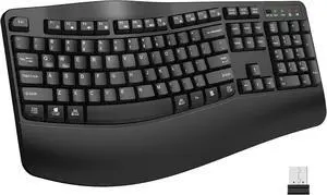EDJO Ergonomic Wireless Keyboard for Large Hands, with Wrist Rest, Wave Keys, 2.4GHz Full Size Ergo Cordless USB Computer Keyboard, Comfortable Natural Typing, for Laptop, Mac, Windows (Black)