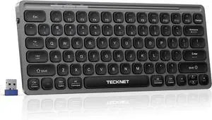TECKNET Wireless Bluetooth Keyboard, Slim Rechargeable Keyboard (2.4G+BT 5.0), Multi-Device Easy-Switch, Quiet Typing, Silent Mini Portable Cordless USB Computer Keyboards for Windows Laptop PC, Gray