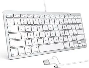 OMOTON Wired Keyboard for Mac Devices ONLY with Dual Interface, Comfortable Typing Angle & Stable Connection, Compatible with MacBook, iMac, Mac mini, PC-White