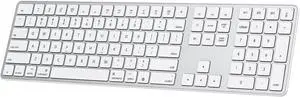OMOTON Bluetooth Keyboard Compatible with Mac, with Numeric Keypad, Rechargeable Wireless Keyboard Compatible with MacBook Pro/Air, iMac, Mac mini/Pro Laptop and PC (Silver)