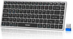 TECKNET Bluetooth Keyboard Rechargeable, 4-Device (2.4G+3BT) Wireless Keyboard, Ultra-Slim Quiet Typing, 14 Hotkeys Computer Keyboard for PC/Laptop/Smart TV/Tablet