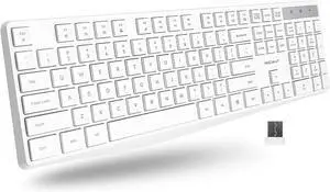 Macally Wireless Keyboard, 2.4G Wireless White Keyboard - Ergonomic Full Size Computer Keyboard with Numeric Keypad for Laptop, Desktop, Surface, Chromebook, Notebook