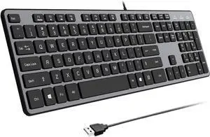 Wired USB Keyboard, Comfortable Quiet Chocolate Keys, Durable Ultra-Slim Wired Computer Keyboard(QWERTY) for PC, Windows 11/10/8/7/XP/Vista KB1430 - Gray