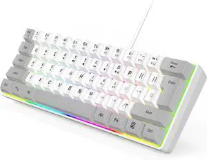 Wired RGB Gaming Membrance Keyboard. 60 Percent Mini Creamy LED Computer Keyboard .Small Ergonomic Clicky Teclado with ABS Backlit Unreplaceable Keycaps. (White Case + Grey Keycaps)