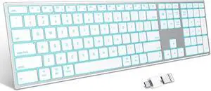 OMOTON Wireless Keyboard for Mac with Forged Metal Frame - 2.4G & Dual Bluetooth (BT1/BT2), Type-C/USB A Receiver, Ultra-Thin, Backlit, Full Size Keyboard for Mac/MacBook/iMac, White