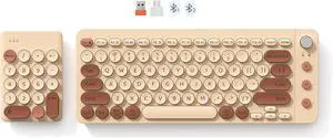 Bluetooth Computer Keyboards, Wireless Spilt Ergonomic Keyboard with Separate Numeric Keypad, Low-Noise Keyboard, Mini Numeric Keypad for Accountants/Left-Handed User, Milk Tea