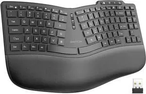 OMOTON Ergonomic Wireless Split Keyboard Compatible with Windows only, Cushioned Wrist Rest, Rechargeable, USB Connectivity, 2.4G Membrane Silent Keyboard, Classic Black