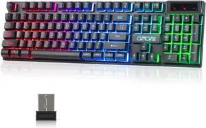 CHONCHOW Wireless Gaming Keyboard, Rechargeable 104 Key Rainbow LED Light Up Keyboard for PC PS4 PS5 Xbox One Laptop, Teclado inalmbrico, Black (Wireless)