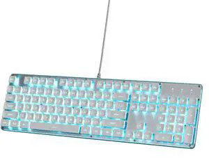Owpkeenthy White Typewriter Gaming Keyboard Full-Size Quiet Keyboard Ice Blue Backlit Light Up Office Square Punk Keyboard with Metal Panel for LaptopPC Desktops (104 White)