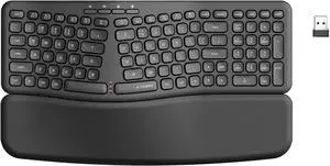 E-YOOSO Ergonomic Wireless Keyboard, Computer Keyboard with Detachable Wrist Rest, Split Design, Multimedia Hotkeys, 2.4GHz Ergo Cordless Keyboard for Laptop, PC, Mac, Windows