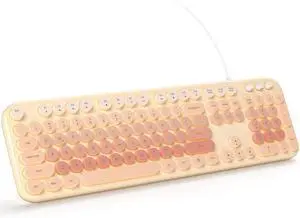 GEEZER Wired Backlit Keyboard, Milktea Colorful Full-Size Cute Computer Keyboard, USB Retro Round Keycaps Typewriter Keyboards, for Windows, Laptop, Desktop, PC, Mac