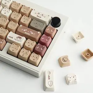 PBT Keycaps 142 Keys Cute Keycaps Dye-Sublimation Coffee Cat Keycap Mao Profile Custom Keycap for Cherry Gateron MX Swithes Mechanical Gaming Keyboards