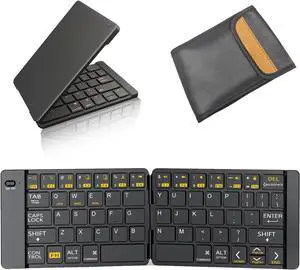 Foldable Keyboard - Portable Travel Keyboard with Storage Bag, Rechargeable Full Size Ultra Slim Mini Folding Wireless Keyboard for iOS Android Windows Smartphone Tablet and Laptop (Jazz Yellow)
