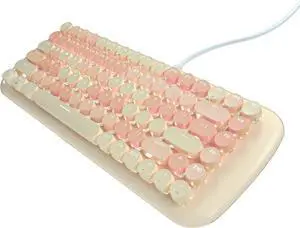 Lomiluskr Cute Colorful Wired Mechanical Keyboard for Girls and Kids, Round Keycaps, Compact 84 Keys, 10 Lighting Effects White Backlit, Pink Switch (Milk Tea)
