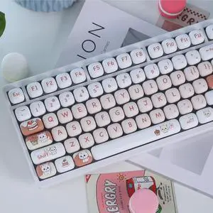 Sumgsn PBT Cute Cat MOG Profile Keycap Set, 139 Keys, Light Red, Mx Cherry Mechanical Keyboard 60 75 100 Percent