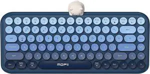 Colorful Wireless Keyboard with Magnetic Bear, Bluetooth/2.4G Dual Mode, Compact TKL Quiet Membrane Keyboard, Cute Gradient Retro Round Keycaps, Compatible with PC/Laptop/Tablet/Smartphone (Blue)