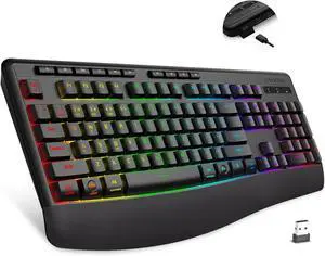 E-YOOSO Bluethooth Backlit Keyboard with RGB,Wireless Ergonomic Gaming Keyboard with Palm Rest,BT5.0/2.4GHz/Type c,Full Size 104 Keys,12 Hotkeys,Spill-Resistant,for PC Computer/Desktop/Gamer (K787)