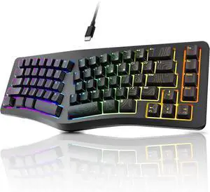 7KEYS Wired Ergonomic Keyboard, Compact Mini Split Keyboard 69 Keys, 14+ RGB Backlight, Detachable USB Type-C Cable, Natural and Comfortable Typing for Desktop Windows PC Laptop MAC (Black)