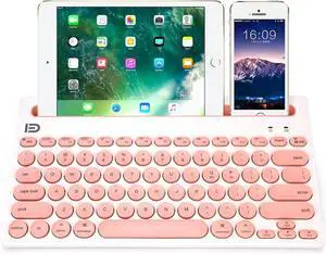 Dual Channel Multi-Device Universal Cute Wireless Bluetooth Keyboard Portable Slim with 20m Connection Distance for Tablet Smart Phone PC Windows Android iOS Mac (Pink)