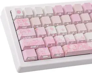 Tsungup Keycaps Cherry Blossom Tie-Dye Keycap Set - Custom Side Printed PBT Pink Keycaps,131 Keys Gradient DoubleShot Sakura Key caps Cherry Profile Keyboard Key caps for Mechanical Keyboards