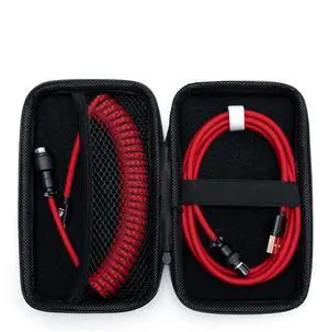 Formulamod Coiled USB C Aviator Cable for Mechanical Keyboard - Pro Double Sleeved With Organizer Zipper Bag (Red)