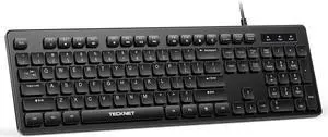 TECKNET Wired Keyboard,Silent USB Keyboard for Office,Spill-Resistant,Slim Full-Size Membrane Layout,Plug and Play for PC/Laptop/Mac