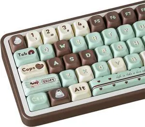 PBT Keycaps, FOA Profile Cute Mint Chocolate Keycaps 145 Keys Dye-Sublimation Custom Keycap Set with Keycap Puller for Cherry Gateron MX Swithes Mechanical Keyboards