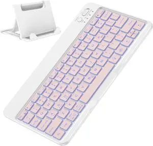 OMOTON Bluetooth Keyboard for Tablet/Android/Windows/iOS, with 7 Colors Backlight Rechargeable Wireless Keyboard Compatible with Galaxy Tab A9+/A9+ Plus/S9/S9 Plus/S9 FE, Pink